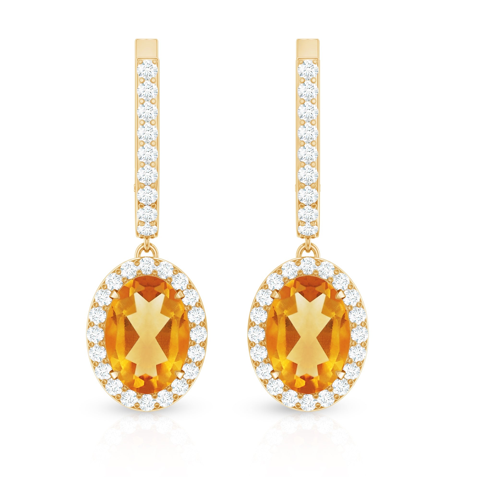 Genuine 2.2 Carat Oval Citrine Drop Earrings with Latch Back