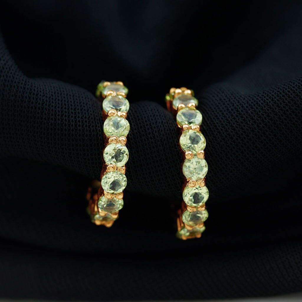 Natural Round Shape Peridot Hoop Earrings For Women
