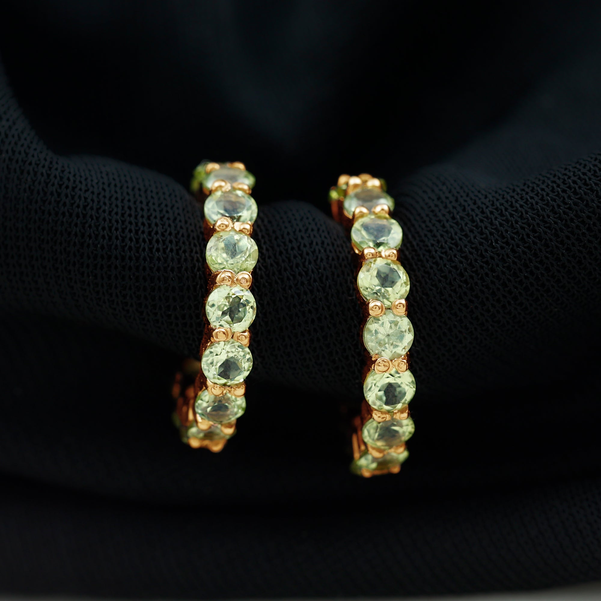 Natural Round Shape Peridot Hoop Earrings For Women