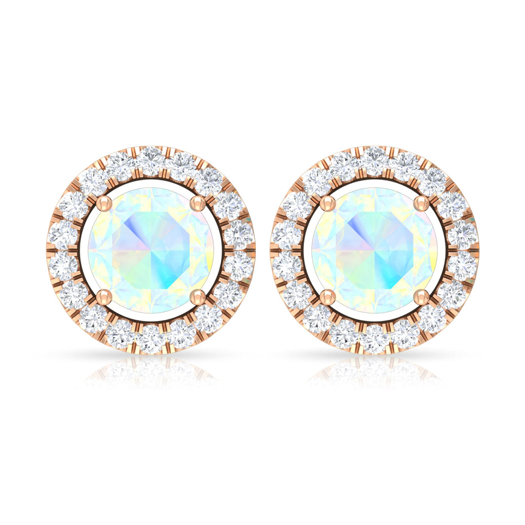 Round Ethiopian Opal and Diamond Halo Stud Earrings