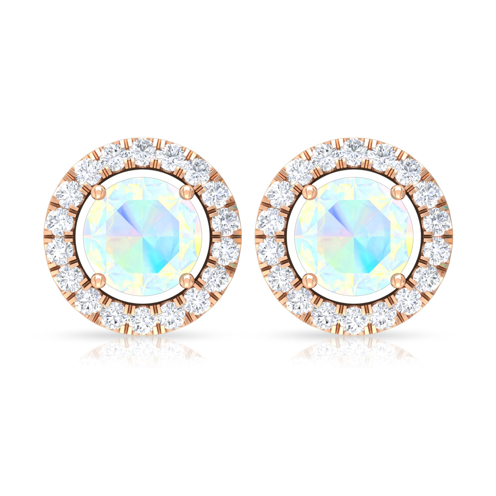 Round Ethiopian Opal and Diamond Halo Stud Earrings