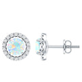 Round Ethiopian Opal and Diamond Halo Stud Earrings