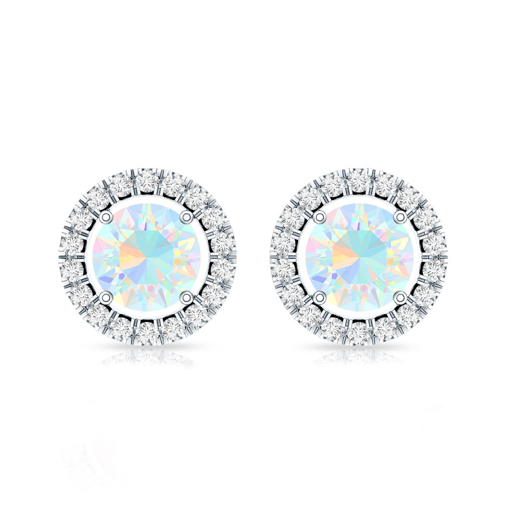Round Ethiopian Opal and Diamond Halo Stud Earrings