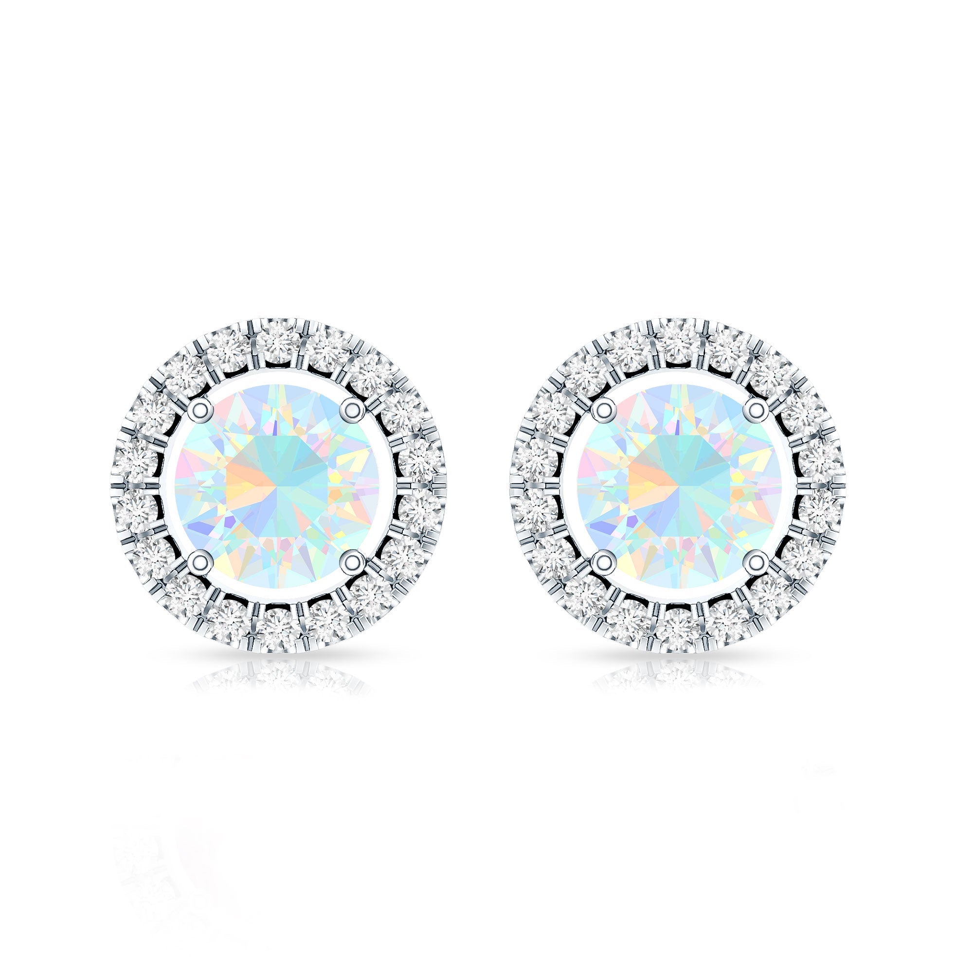 Round Ethiopian Opal and Diamond Halo Stud Earrings