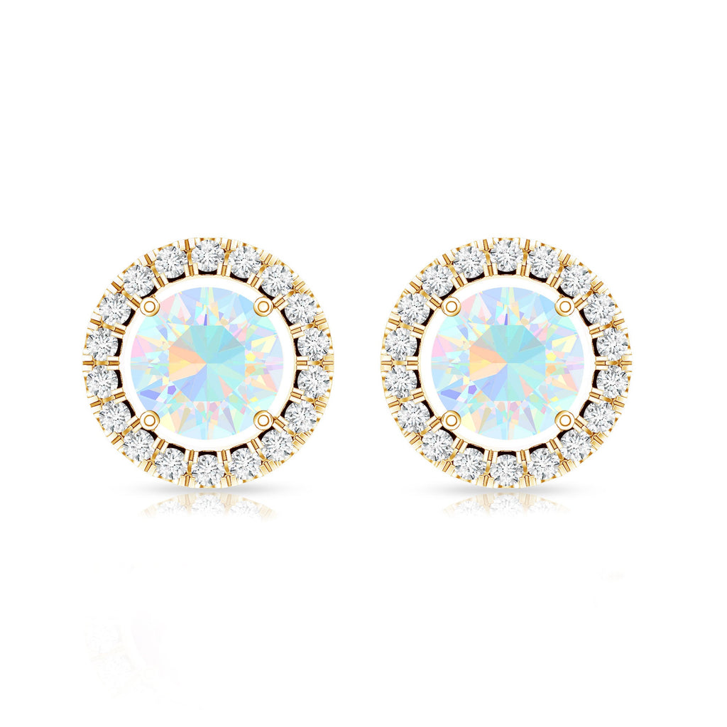 Round Ethiopian Opal and Diamond Halo Stud Earrings