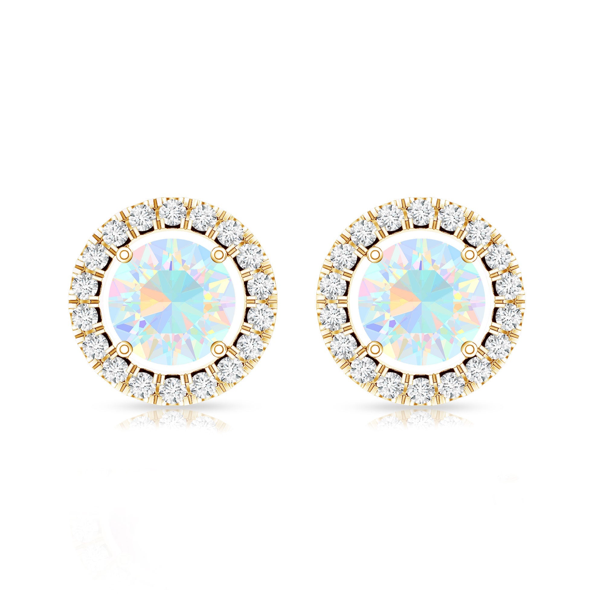 Round Ethiopian Opal and Diamond Halo Stud Earrings