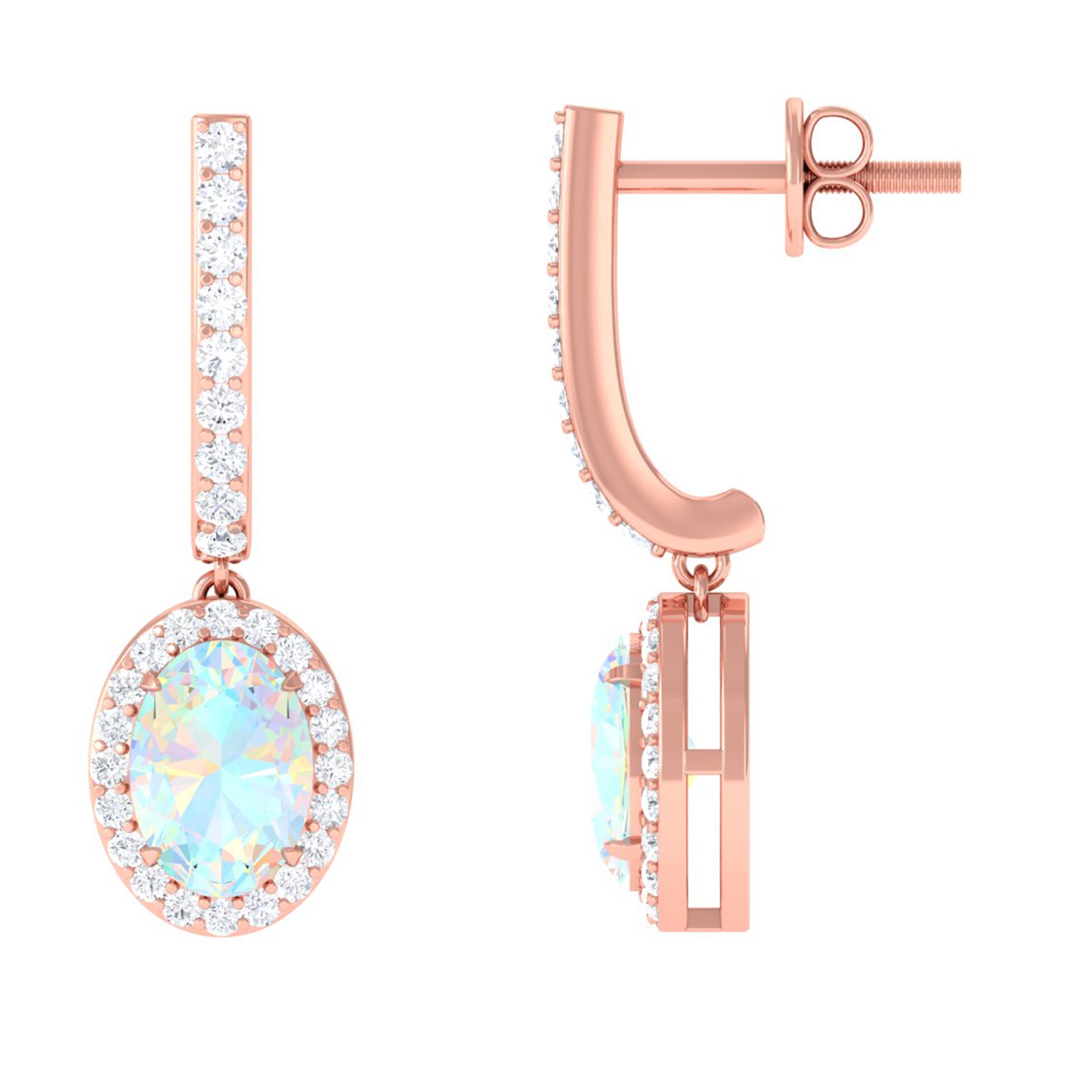 Natural Ethiopian Opal Hoop Drop Earrings with Diamond