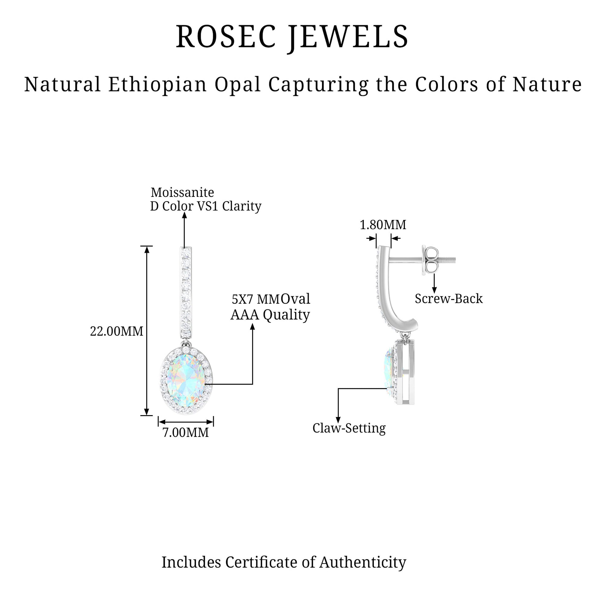 Natural Ethiopian Opal Hoop Drop Earrings with Diamond