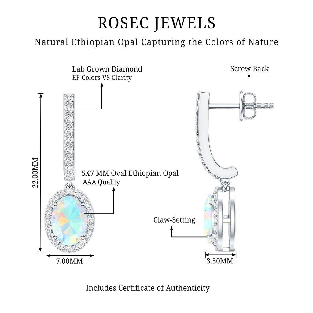 Natural Ethiopian Opal Hoop Drop Earrings with Diamond