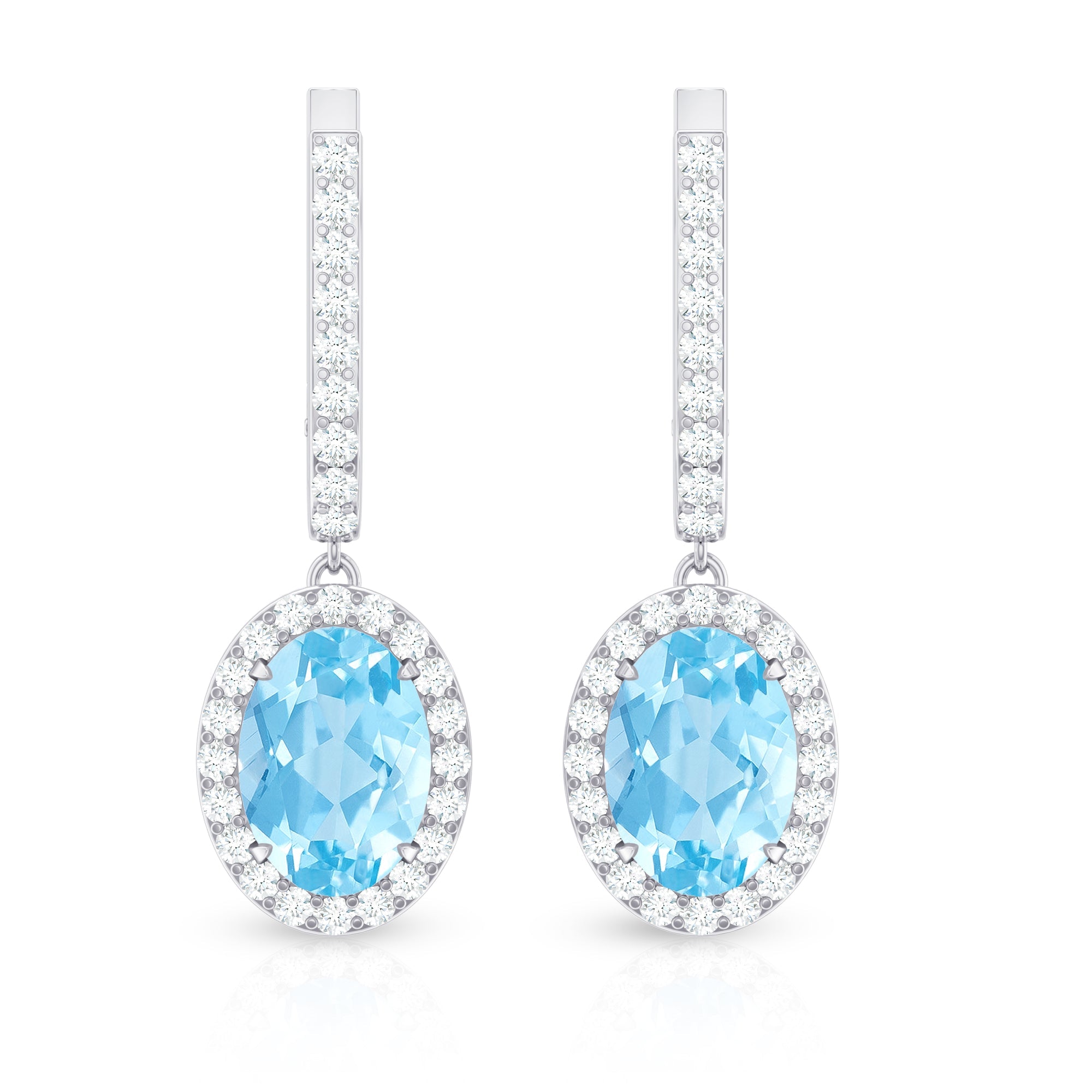 Natural 2.2 Carat Oval Aquamarine Drop Earrings with Diamond Halo