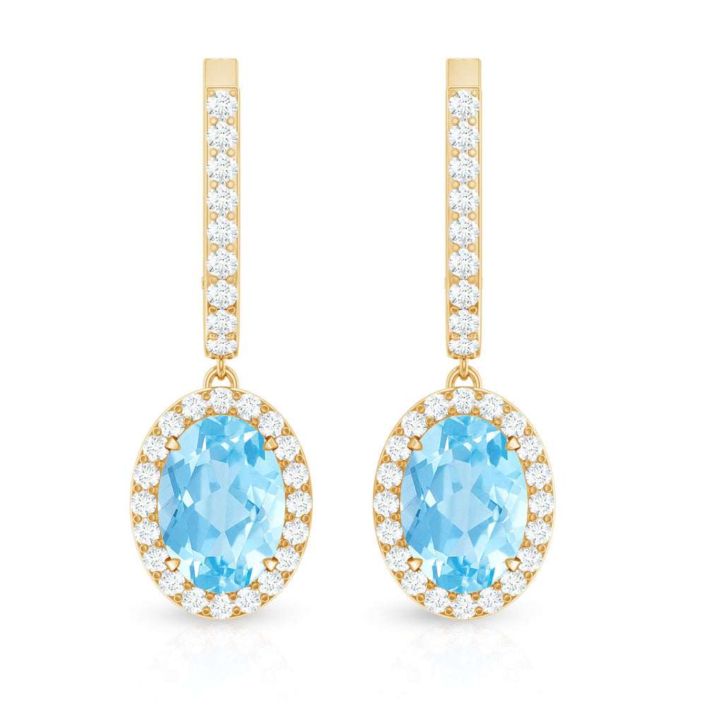 Natural 2.2 Carat Oval Aquamarine Drop Earrings with Diamond Halo