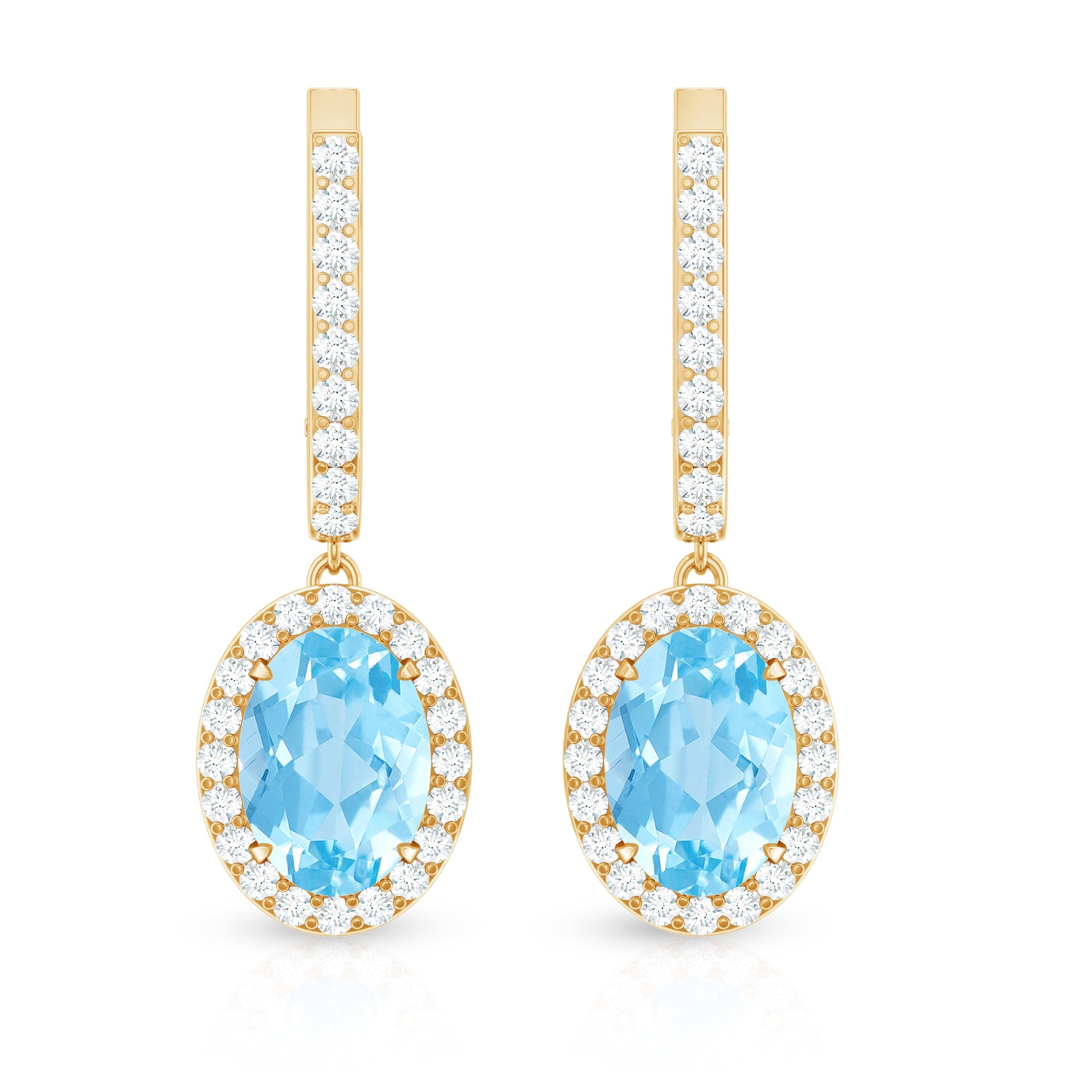 Natural 2.2 Carat Oval Aquamarine Drop Earrings with Diamond Halo