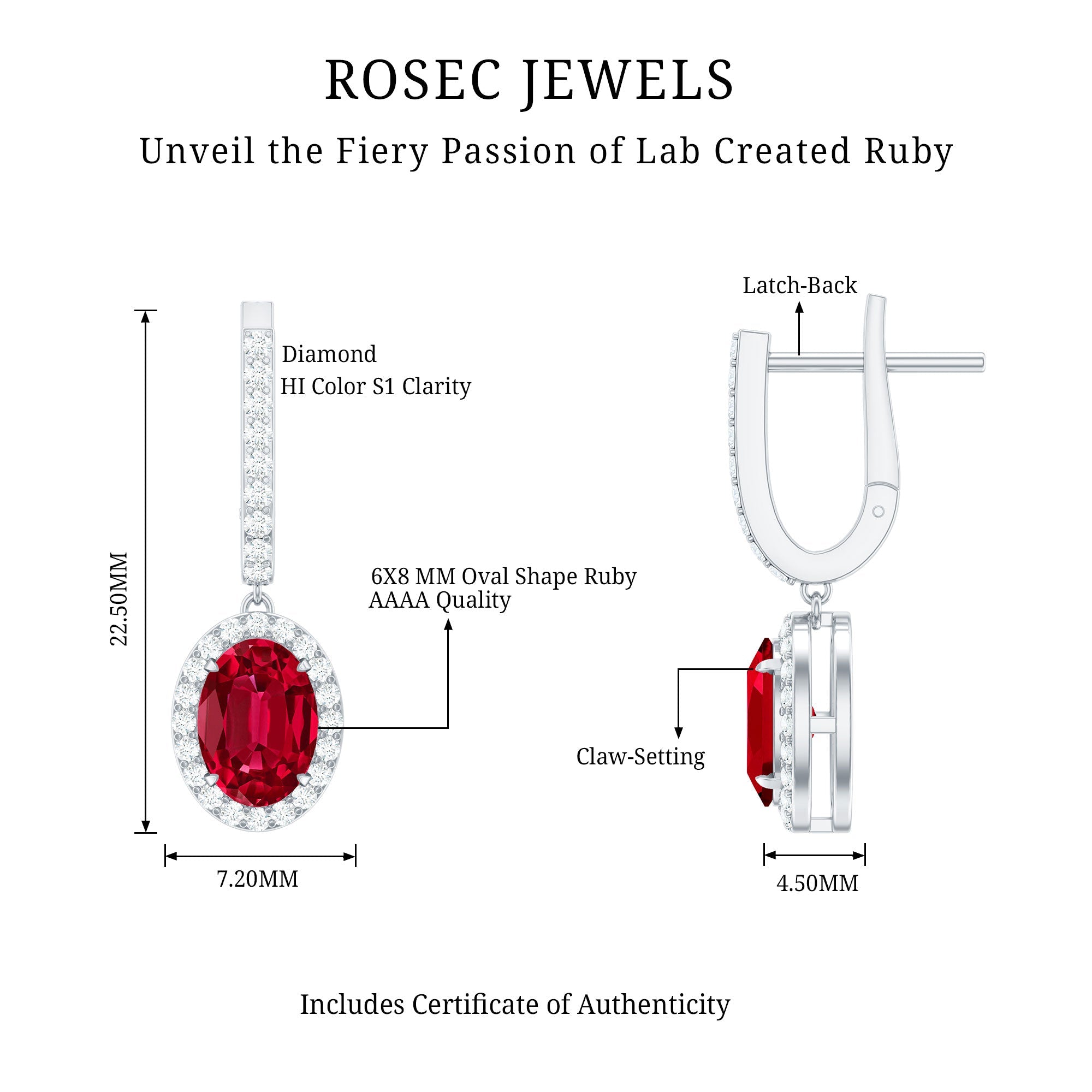 3 Carat Oval Lab Created Ruby Bridal Hoop Earrings with Diamond Halo