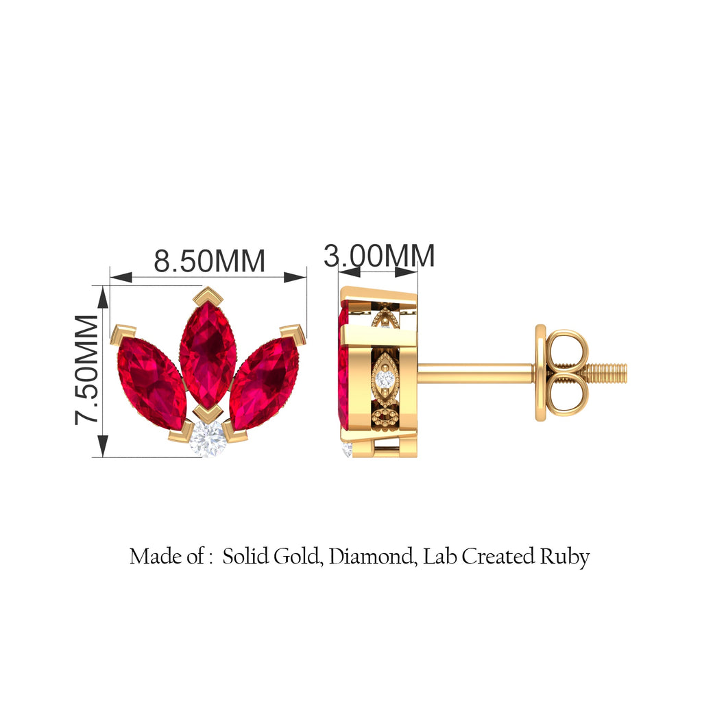 Lab Created Ruby Lotus Stud Earrings with Diamond