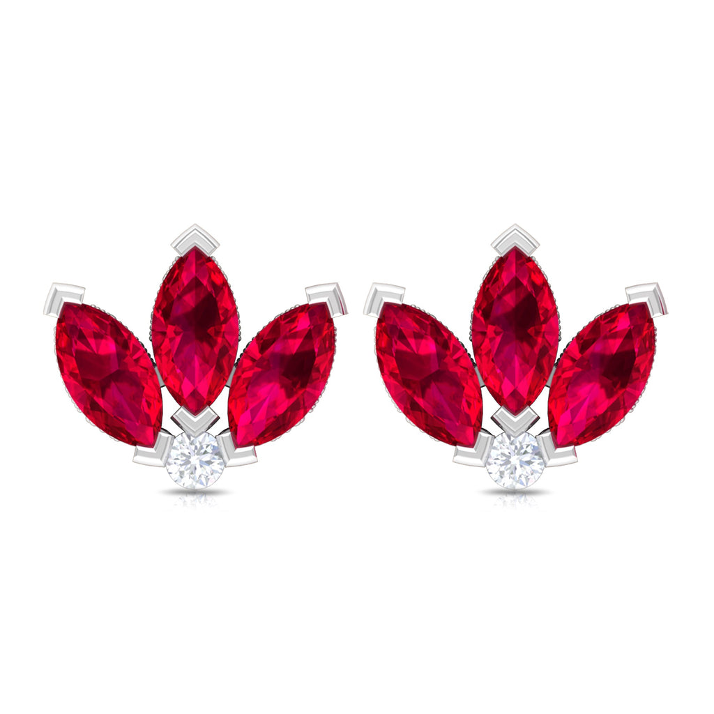 Lab Created Ruby Lotus Stud Earrings with Diamond
