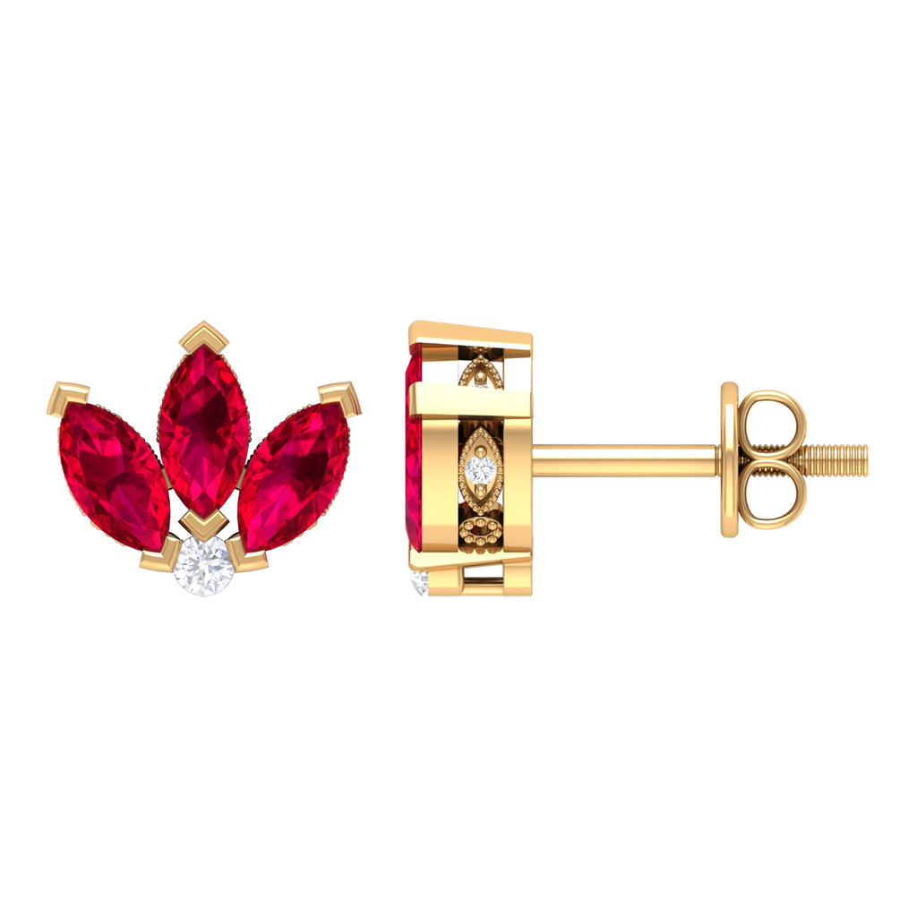 Lab Created Ruby Lotus Stud Earrings with Diamond