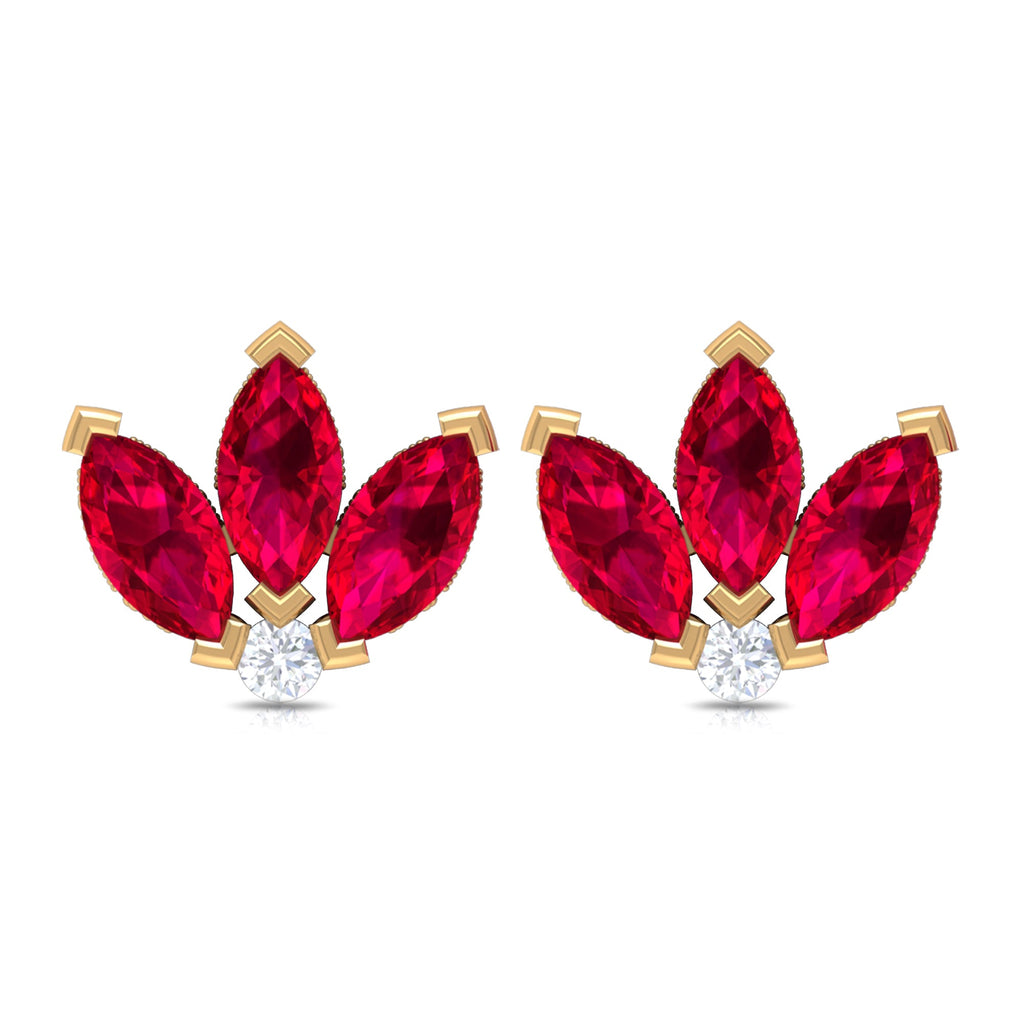 Lab Created Ruby Lotus Stud Earrings with Diamond