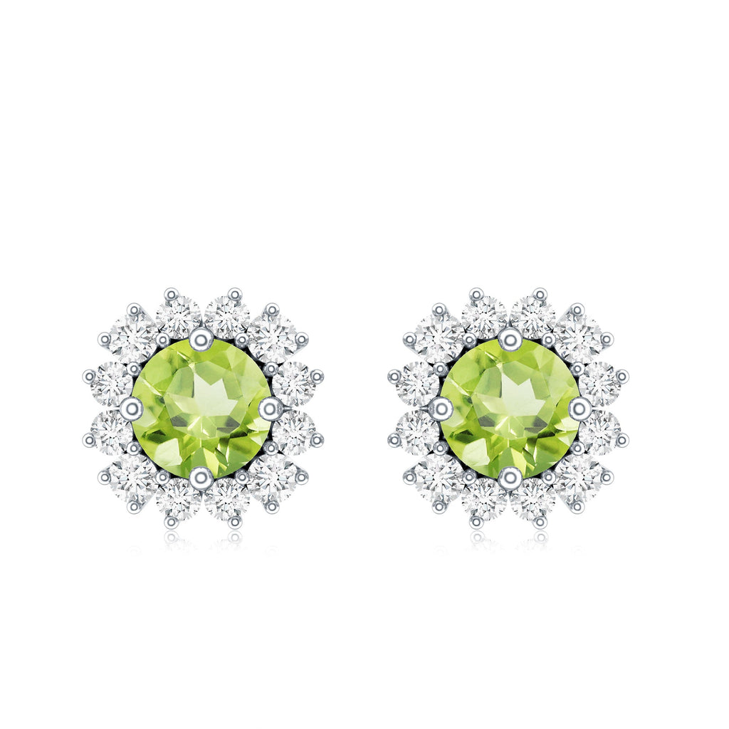 Natural 1 Carat Peridot Earrings with Diamond Halo for Women