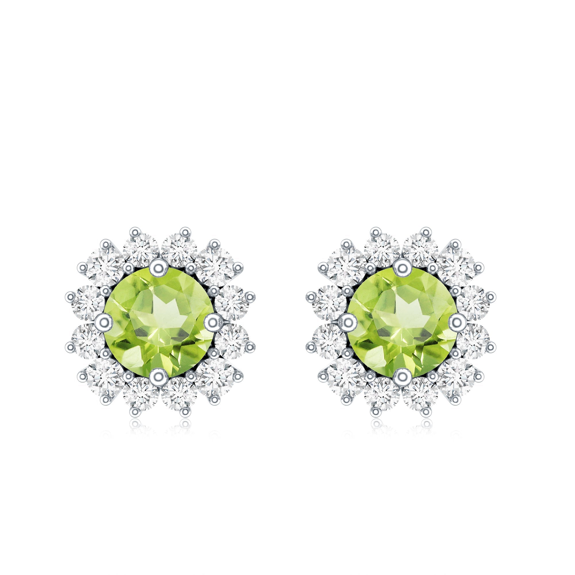 Natural 1 Carat Peridot Earrings with Diamond Halo for Women