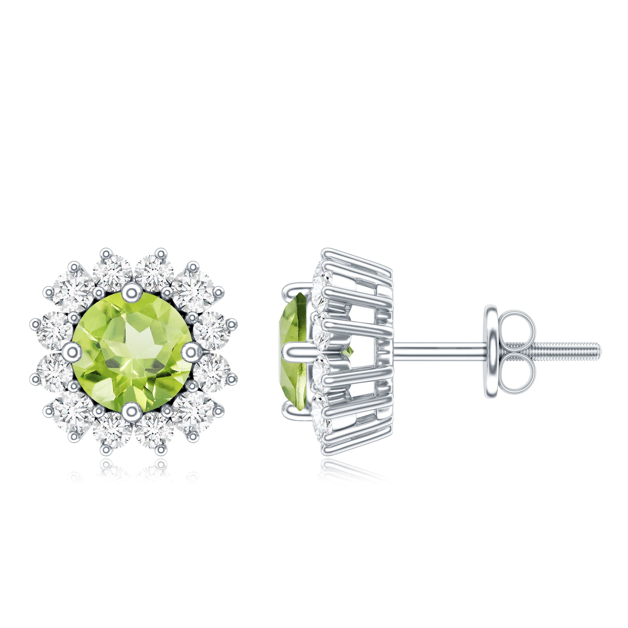 Natural 1 Carat Peridot Earrings with Diamond Halo for Women