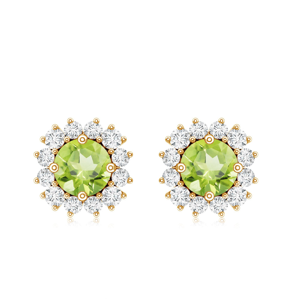 Natural 1 Carat Peridot Earrings with Diamond Halo for Women
