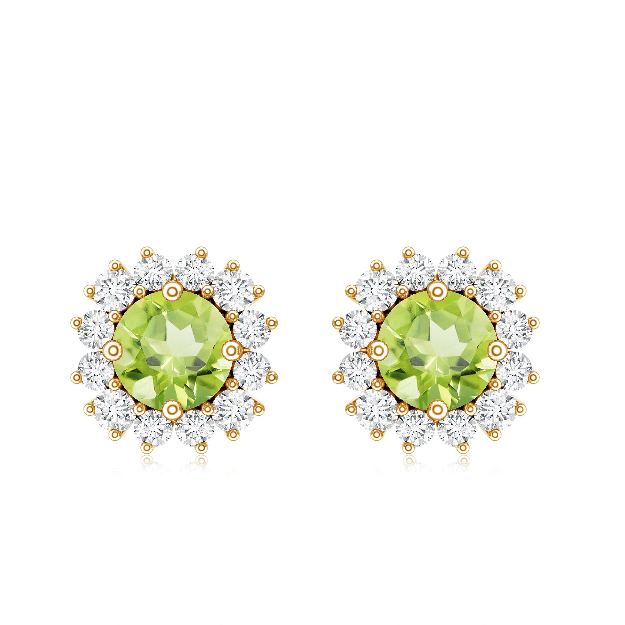 Natural 1 Carat Peridot Earrings with Diamond Halo for Women