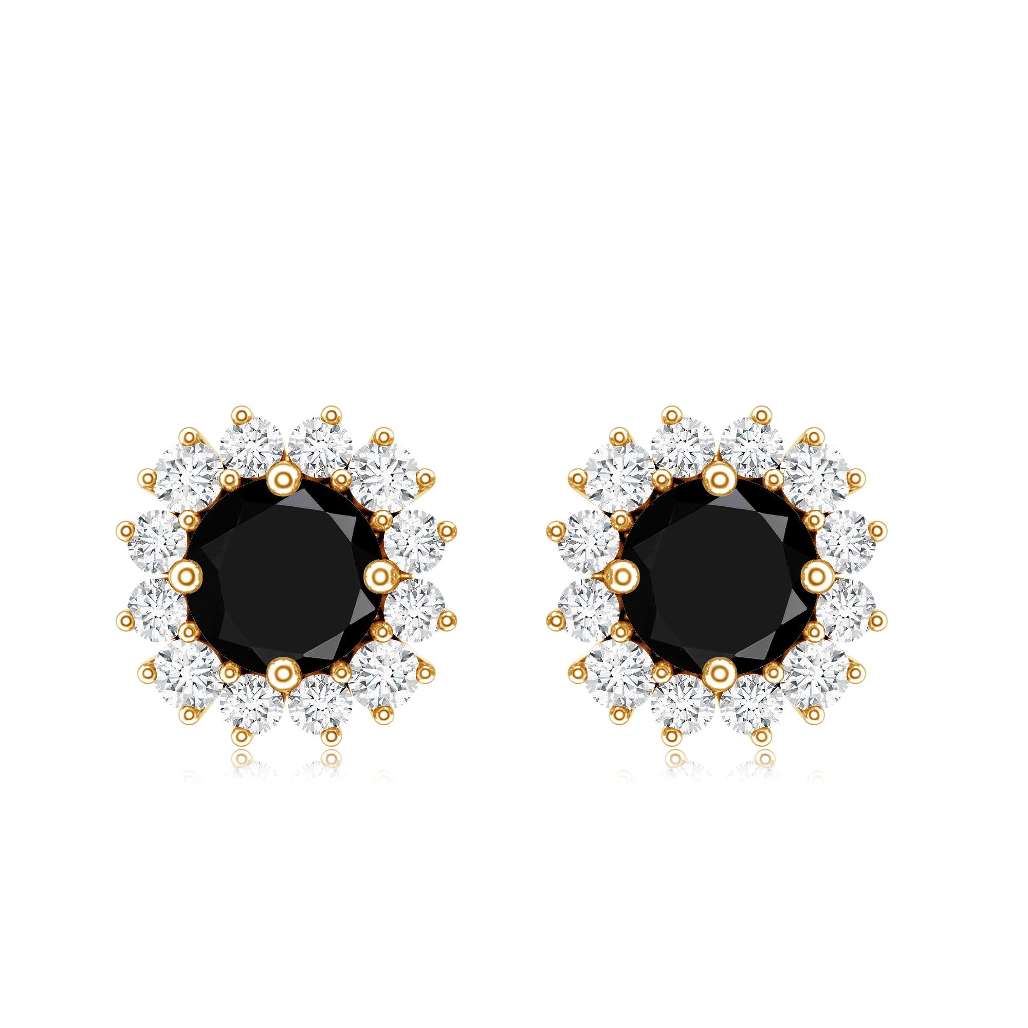 Natural Black Spinel Diamond Stud Earrings with Screw Back