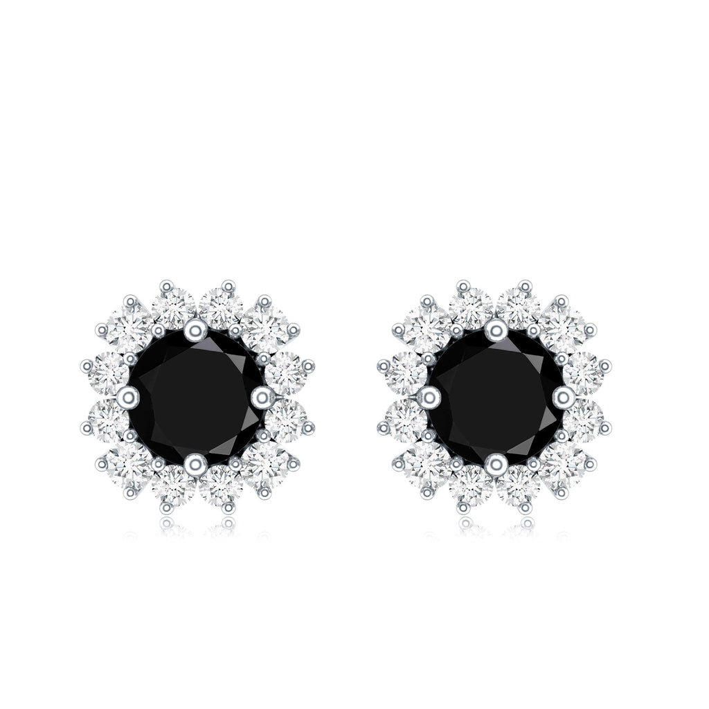 Round Lab Created Black and White Diamond Halo Stud Earrings