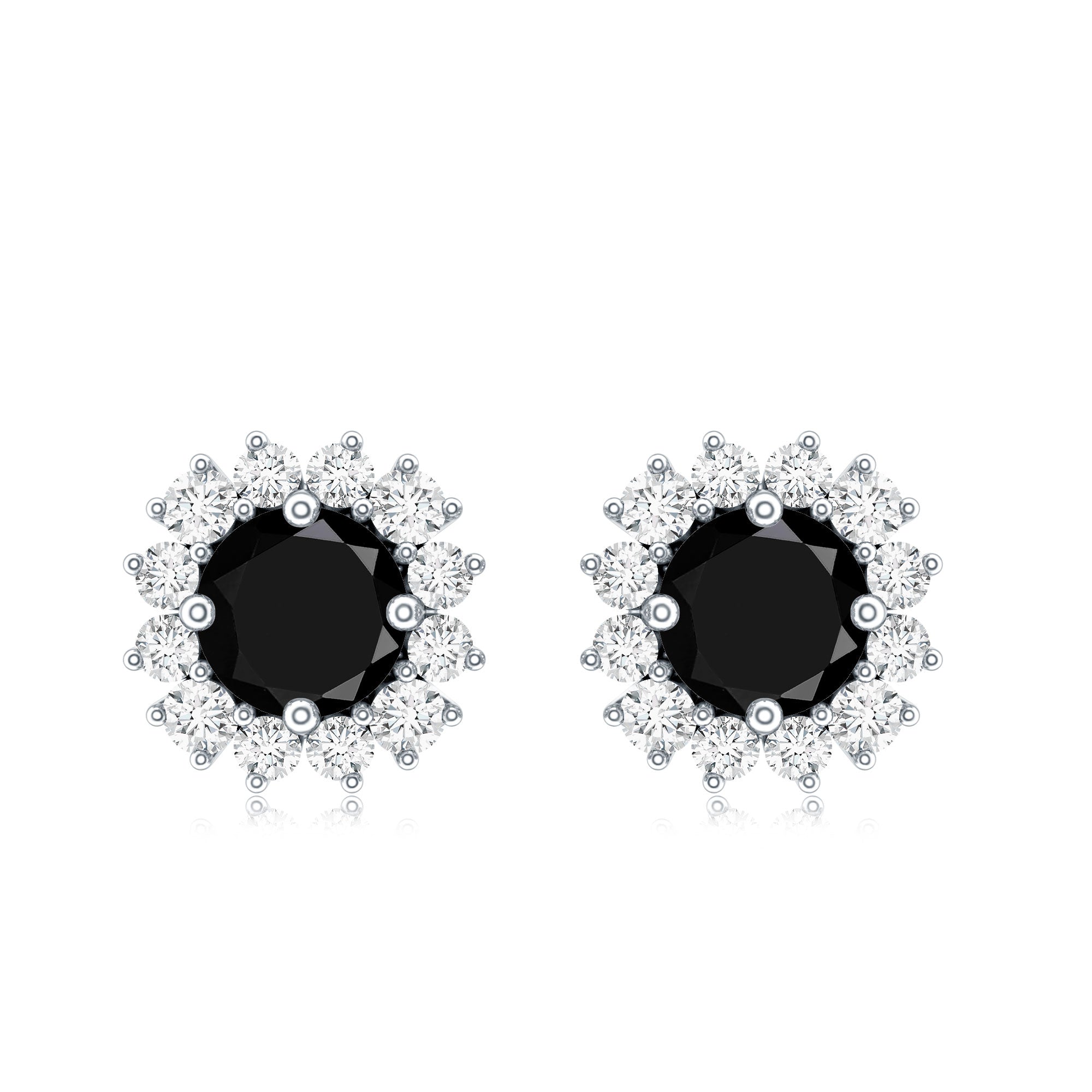 Round Lab Created Black and White Diamond Halo Stud Earrings