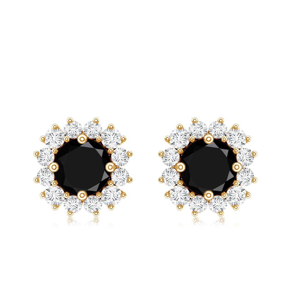 Round Lab Created Black and White Diamond Halo Stud Earrings