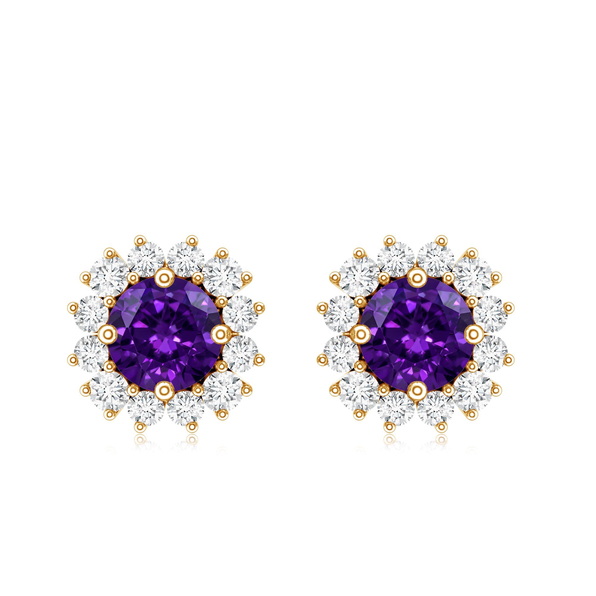 Classic Amethyst Stud Earrings with Diamond Halo