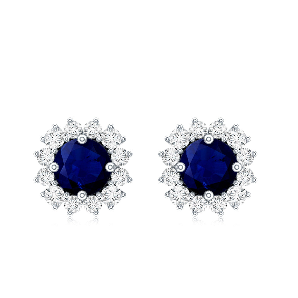 Genuine Blue Sapphire Diamond Earrings with Screw Back