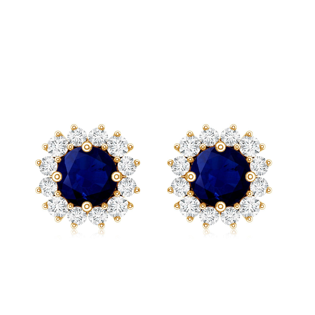 Genuine Blue Sapphire Diamond Earrings with Screw Back