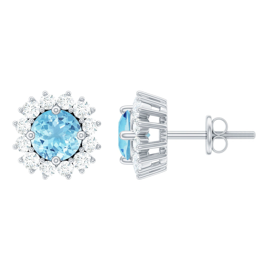 Certified Aquamarine and Diamond Halo Stud Earrings