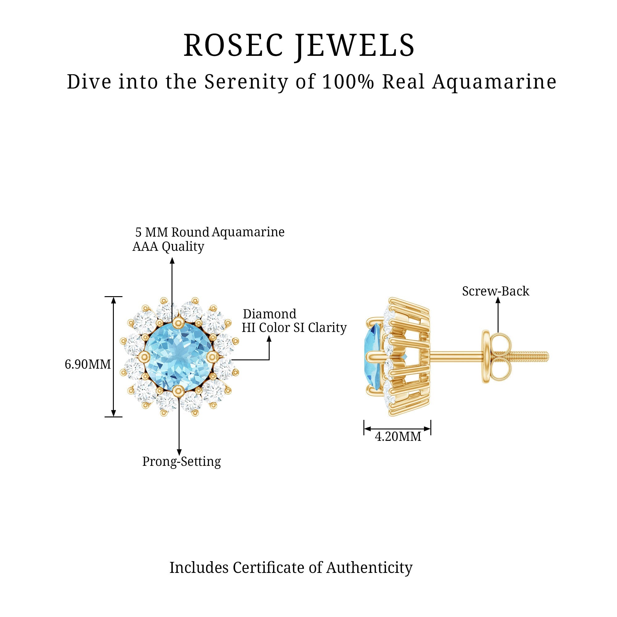Certified Aquamarine and Diamond Halo Stud Earrings