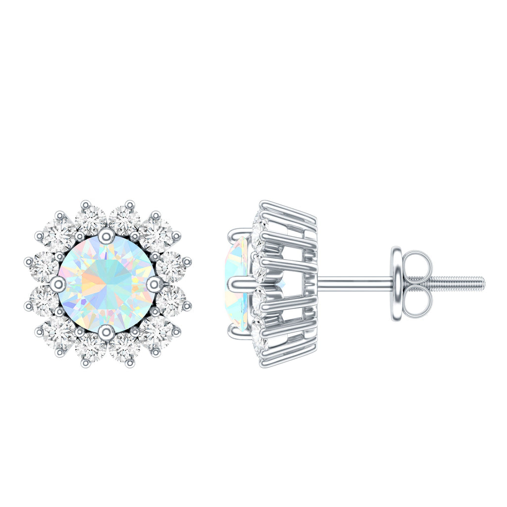 1 CT Ethiopian Opal and Diamond Halo Stud Earrings