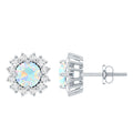 1 CT Ethiopian Opal and Diamond Halo Stud Earrings