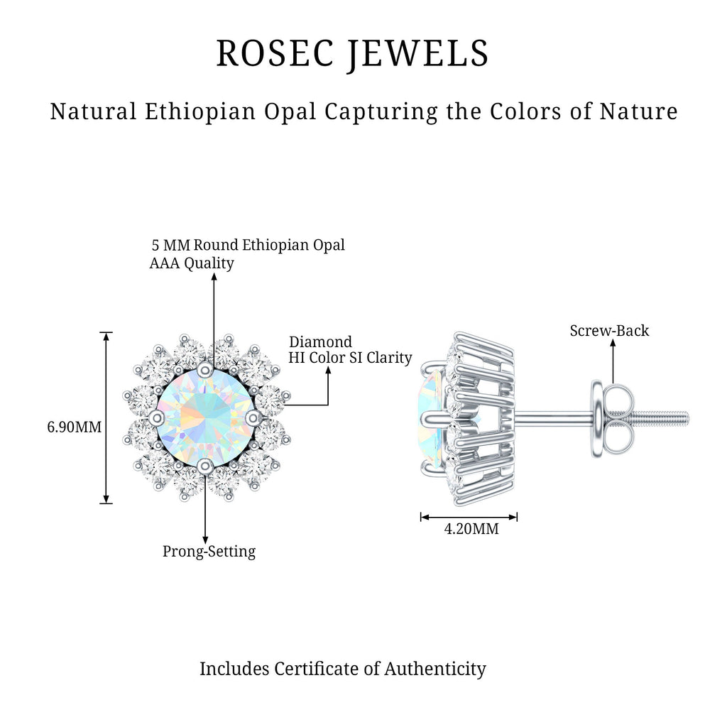 1 CT Ethiopian Opal and Diamond Halo Stud Earrings