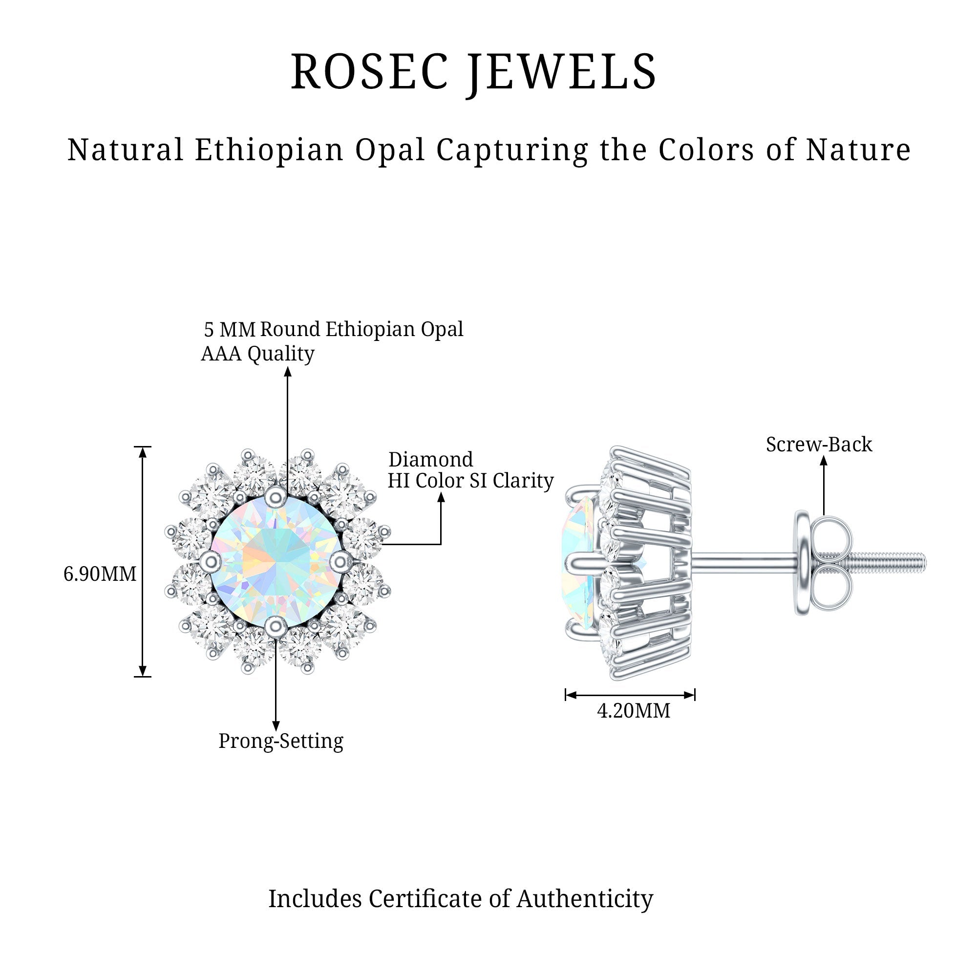 1 CT Ethiopian Opal and Diamond Halo Stud Earrings