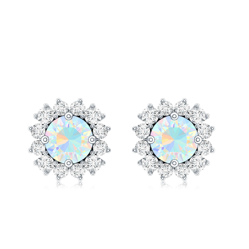 1 CT Ethiopian Opal and Diamond Halo Stud Earrings
