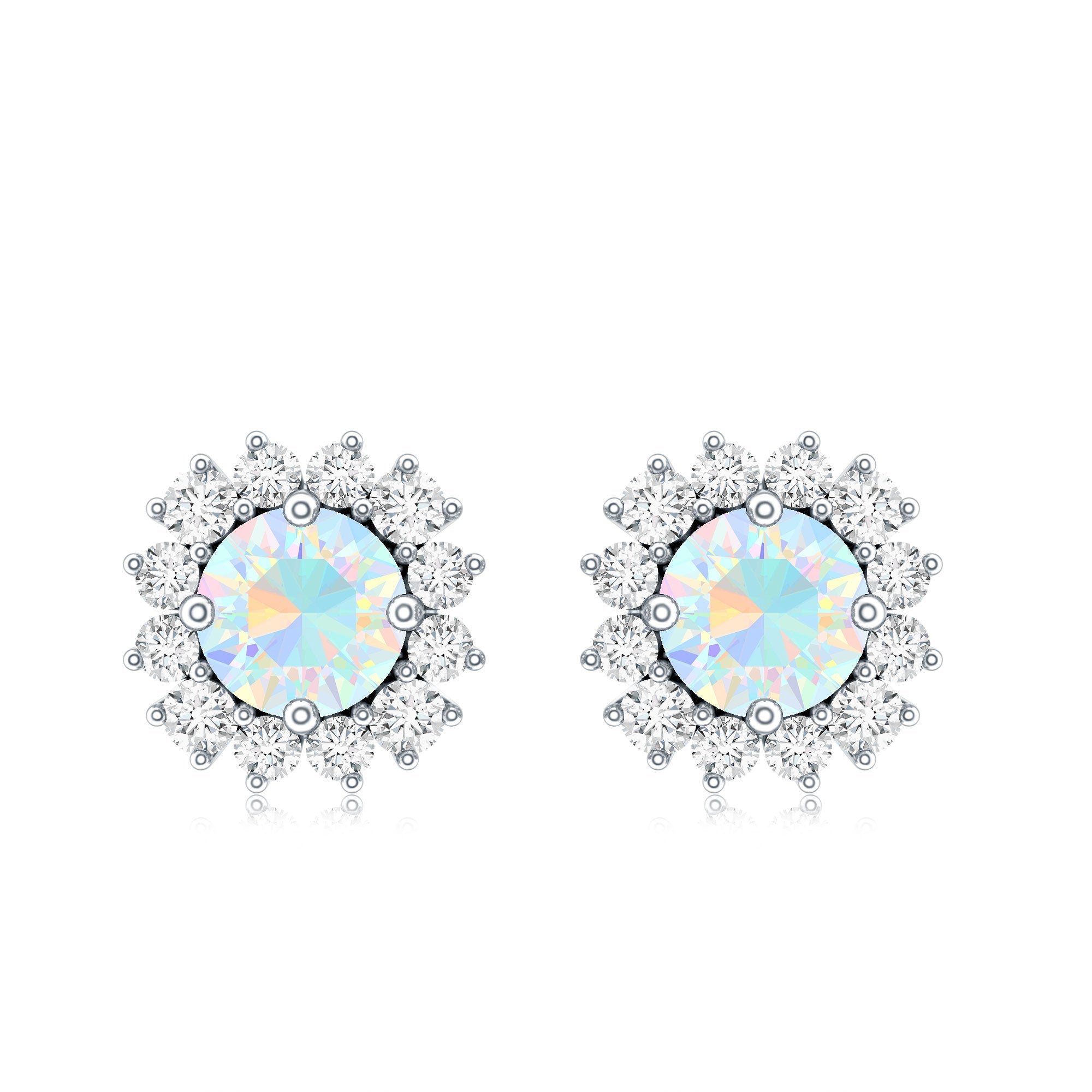 1 CT Ethiopian Opal and Diamond Halo Stud Earrings