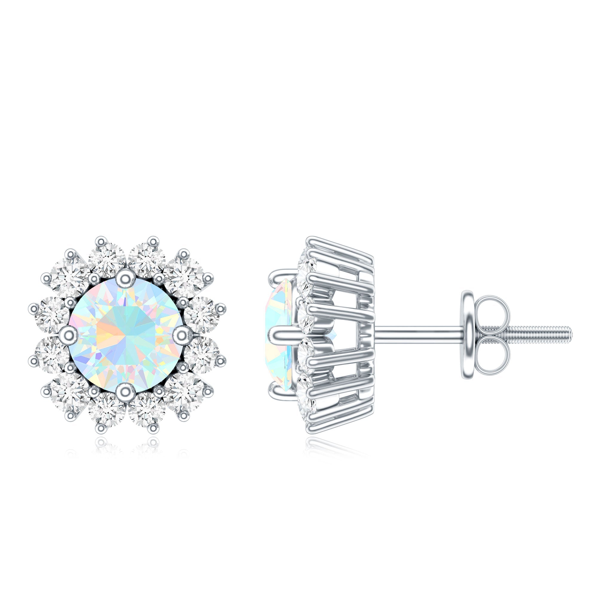 1 CT Ethiopian Opal and Diamond Halo Stud Earrings