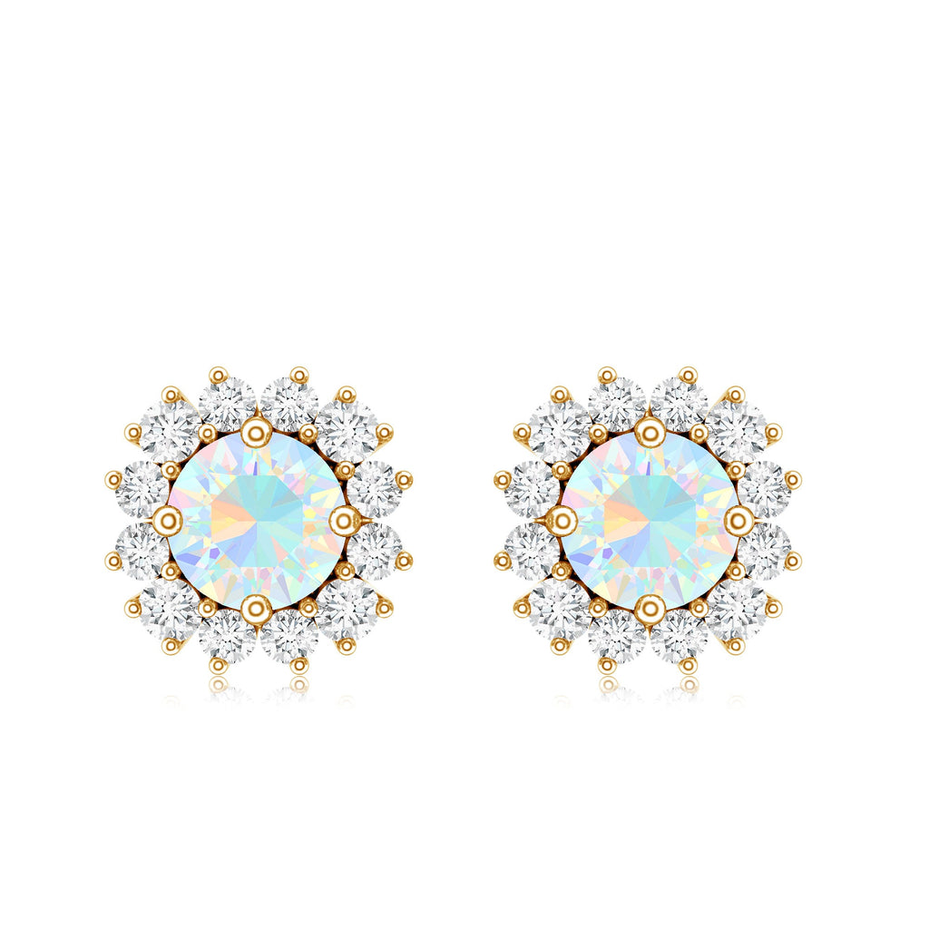 1 CT Ethiopian Opal and Diamond Halo Stud Earrings