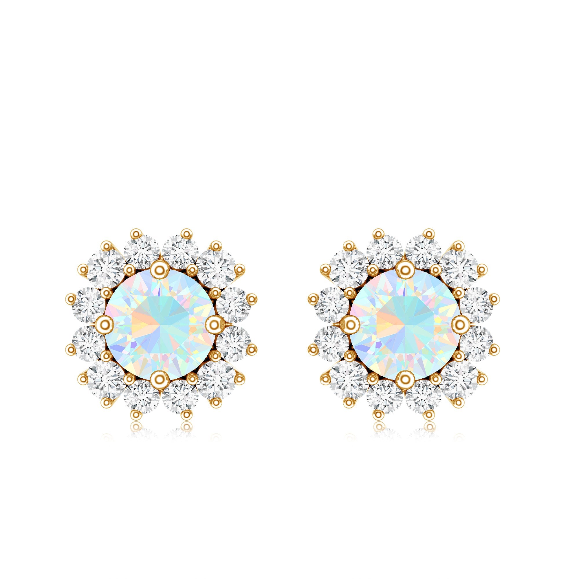 1 CT Ethiopian Opal and Diamond Halo Stud Earrings