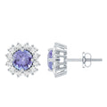 Natural 1 Carat Tanzanite Stud Earrings with Diamond Halo