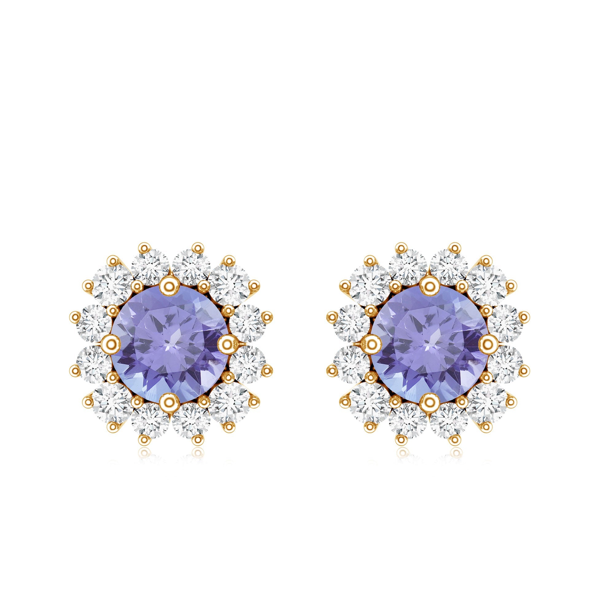 Natural 1 Carat Tanzanite Stud Earrings with Diamond Halo