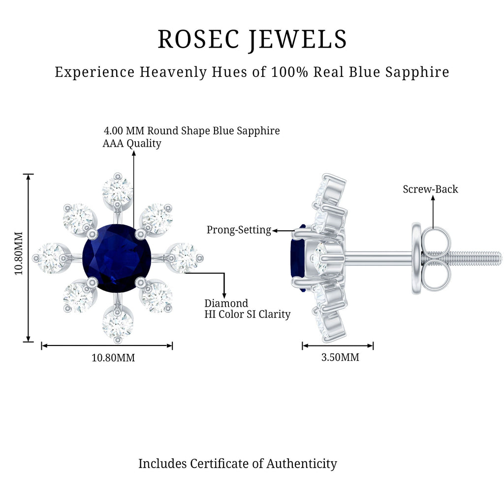 Real Blue Sapphire Snowflake Earrings with Diamond