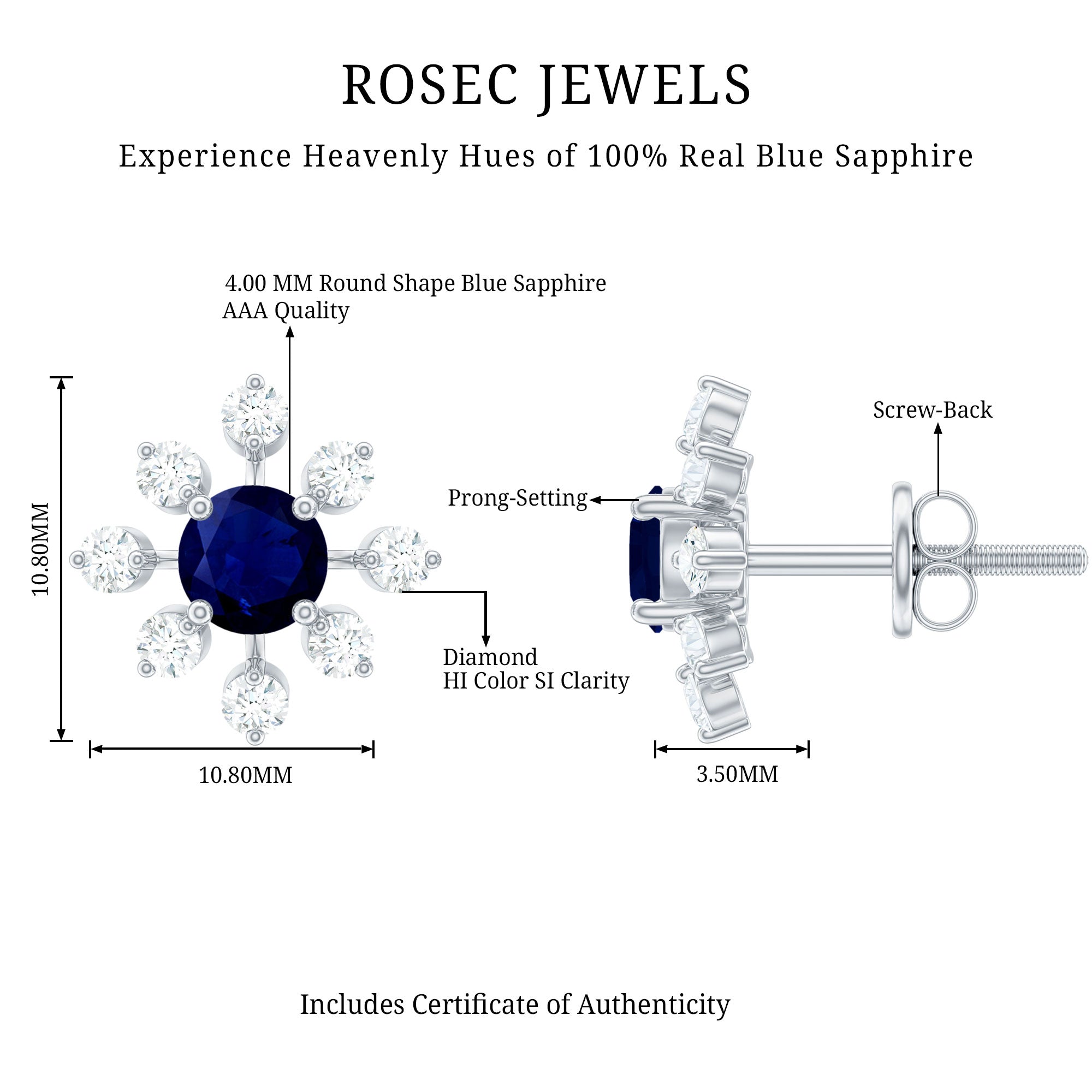 Real Blue Sapphire Snowflake Earrings with Diamond
