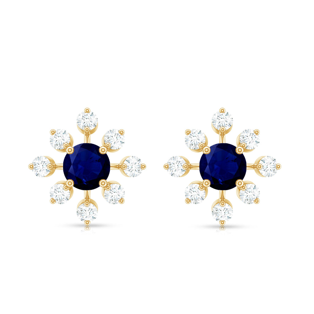 Real Blue Sapphire Snowflake Earrings with Diamond