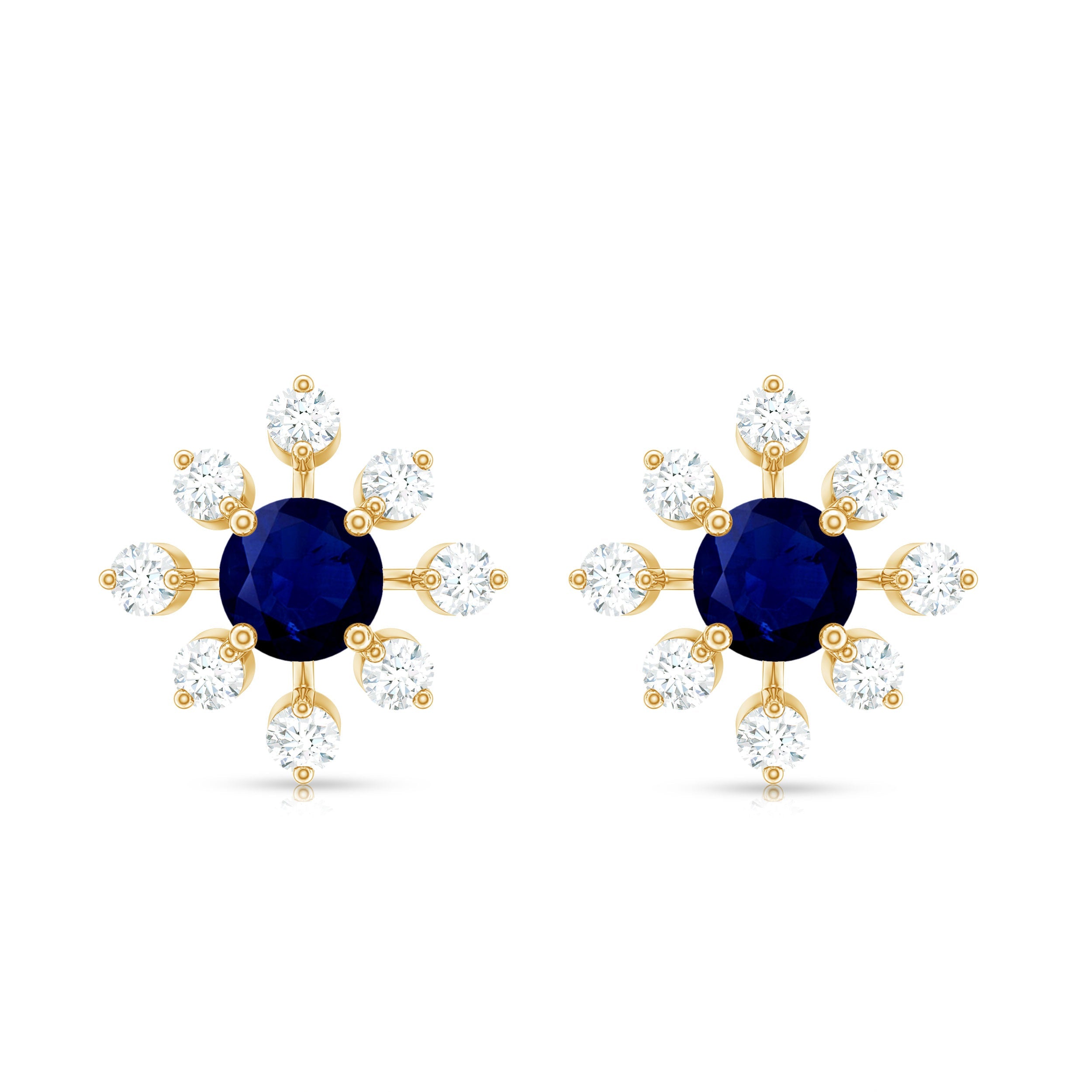 Real Blue Sapphire Snowflake Earrings with Diamond